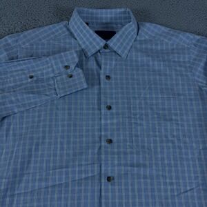 David Donahue Dress Shirt Mens XL Blue Plaid Lightweight Button Up Preppy Woven